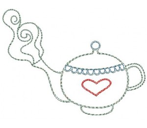 Stickdatei TEA PARTY Fransenappli Teekanne